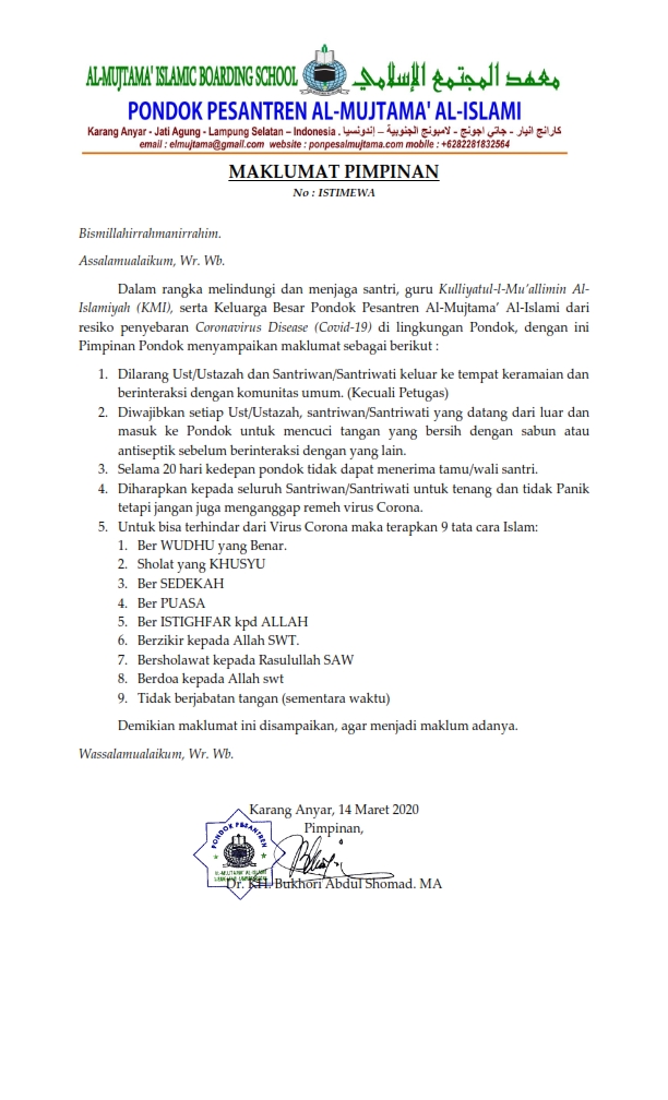 MAKLUMAT PIMPINAN DALAM MENGHADAPI COVID 19